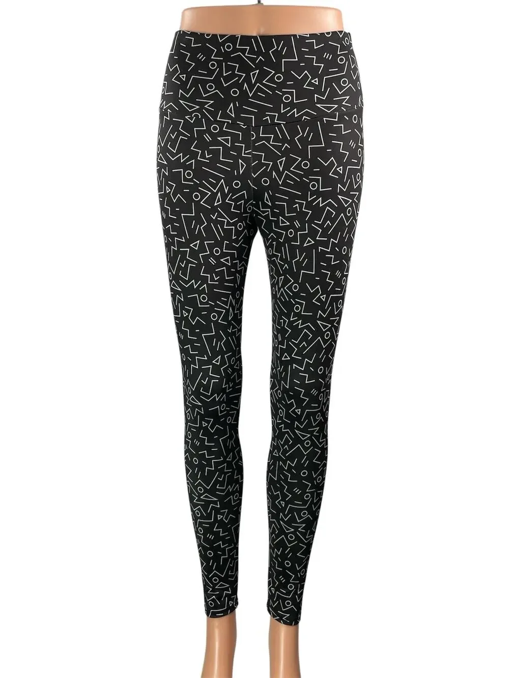 Vika Women's Black Geometric High Rise Gym Yoga Athletic Leggings Pants Size S